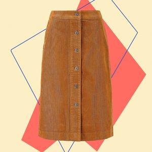 Uniqlo button-front corduroy high waist midi skirt | Large